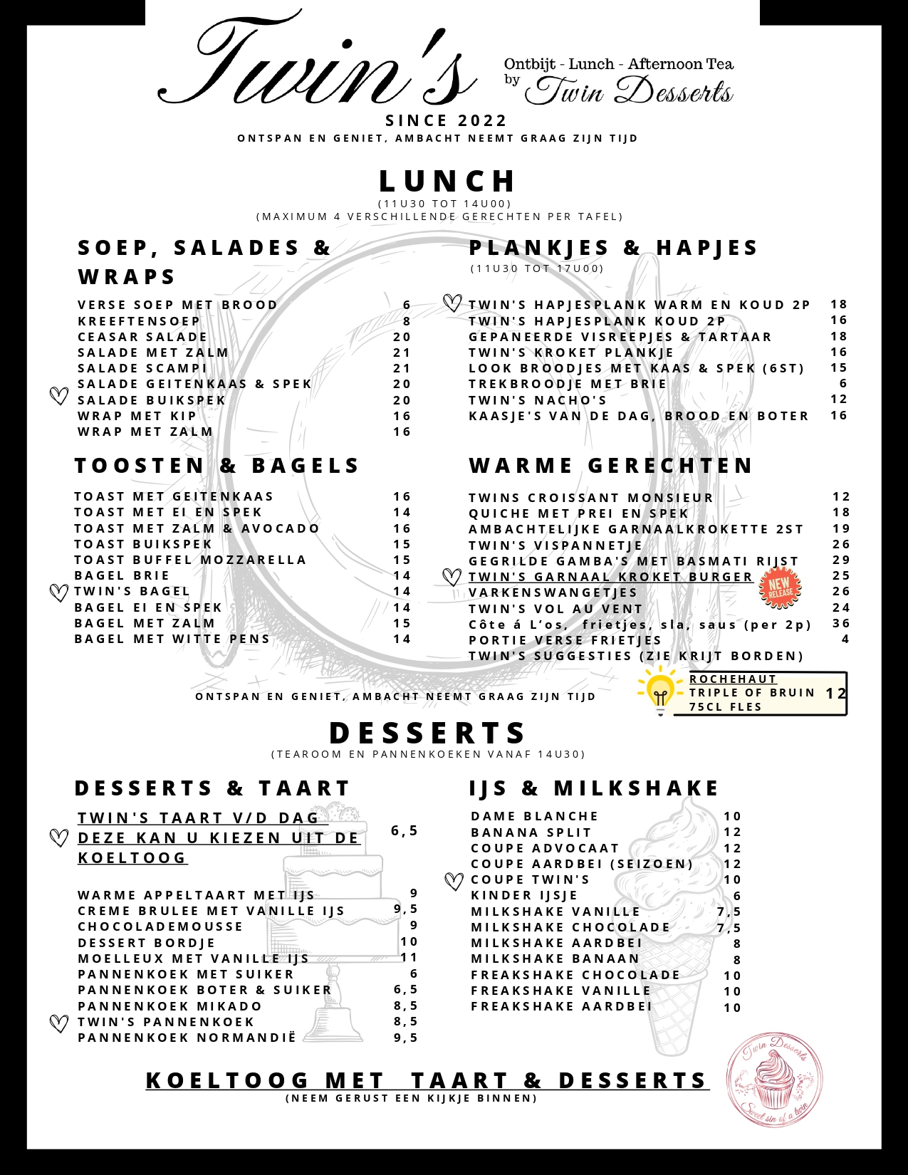 menu tearoom bistro twins tielt markt horeca koffie lunch dessert